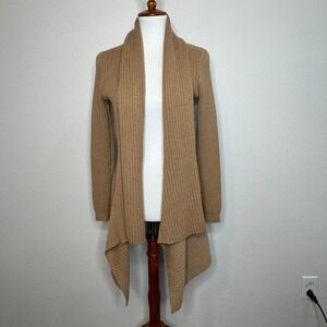 ALICIA PERU Alpaca Pima Cotton Blend Open Front Cardigan‎ Sweater SMALL Tan